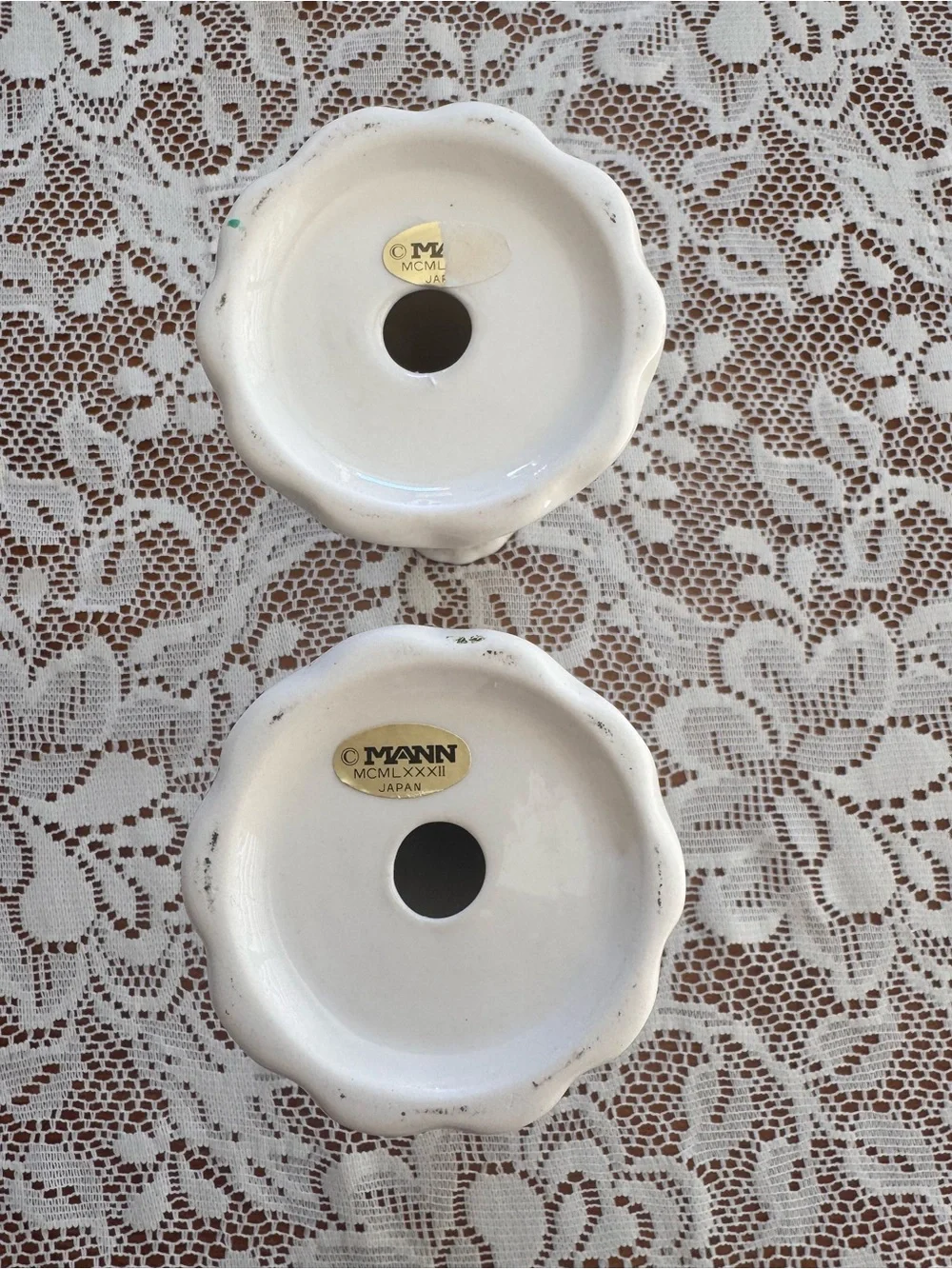 Vintage MANN Japan 1982 Floral Candlestick Holders Pair Cottagecore Porcelain